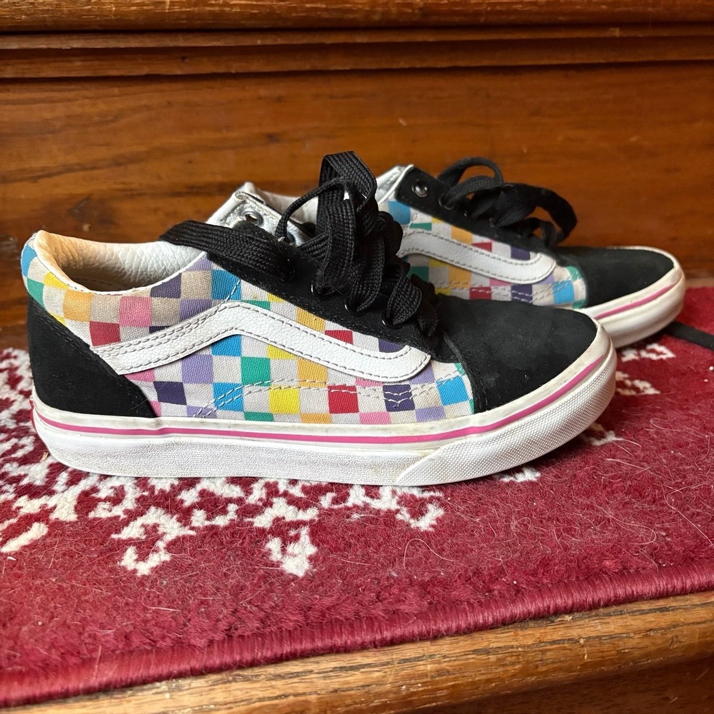Vans‎ Old Skool Multi-Color Checkerboard Sneakers - Kids Size 2.5 - Black/Pink